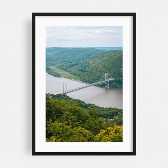 Over Bear Mountain Bridge - New York Photography Bridge Landscape Nature Scenic Water Mountain Black Framed Wall Art Print 5 x 7 inches