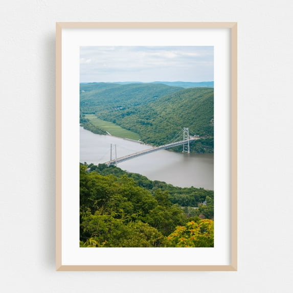 Over Bear Mountain Bridge - New York Photography Oak Framed Wall Art Print 20 x 30 inches