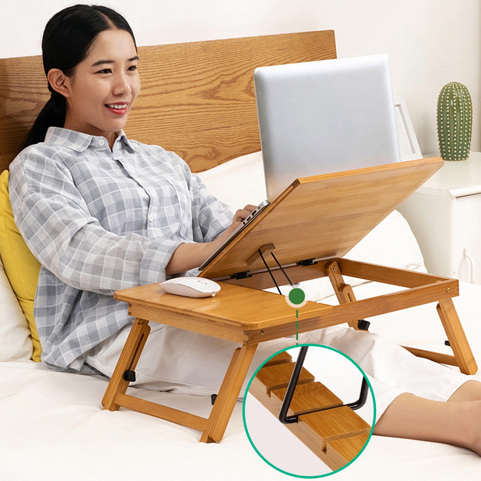 Over-Bed Table with 4 Tilt Angles Smooth Edge Strong Load-bearing ...