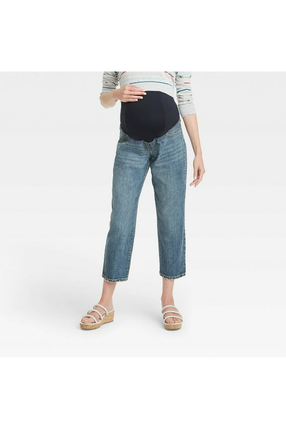 Over Belly Cropped Vintage Straight Maternity Jeans - Isabel Maternity by Ingrid & Isabel Medium Blue 16