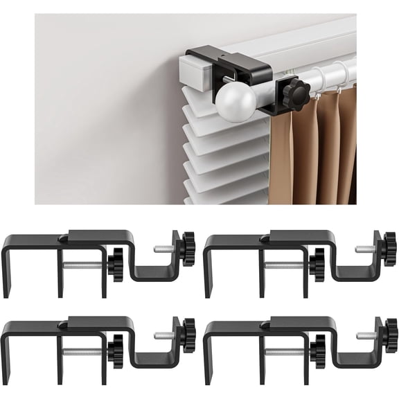 Over-Blinds Curtain Rod Brackets for Outside-Mounted Blinds, Blinds Curtain Rod Brackets for 1.32 Rectangular Headrails, Tool-Free No-Drill Installation for Apartments, Rentals Set of 4 (Black)