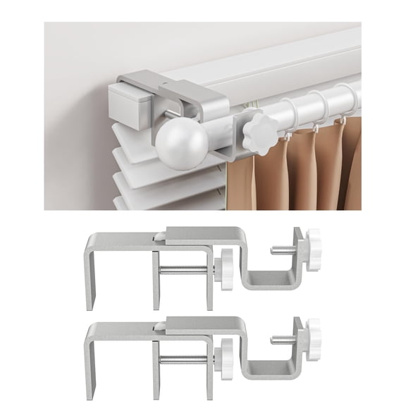 Over-Blinds Curtain Rod Brackets for Outside-Mounted Blinds, Blinds Curtain Rod Brackets for 1.3–2” Rectangular Headrails, Tool-Free No-Drill Installation for Apartments, Rentals Set of 2 (Black)