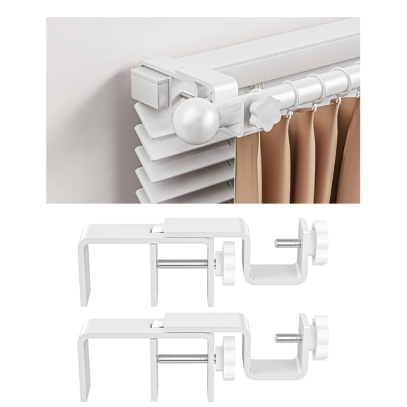 Over-Blinds Curtain Rod Brackets for Outside-Mounted Blinds, Blinds Curtain Rod Brackets for 1.3–2” Rectangular Headrails, Tool-Free No-Drill Installation for Apartments, Rentals Set of 2 (Black)