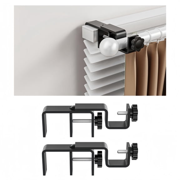 Over-Blinds Curtain Rod Brackets for Outside-Mounted Blinds, Blinds Curtain Rod Brackets for 1.3–2” Rectangular Headrails, Tool-Free No-Drill Installation for Apartments, Rentals Set of 2 (Black)