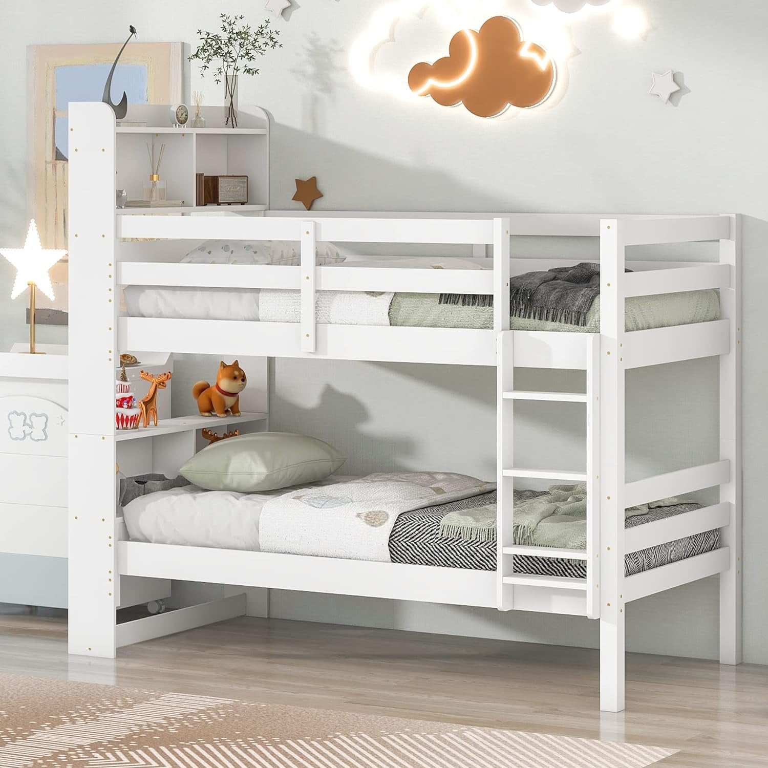 Over Bunk Beds With Bookcase Headboard, Solid Wood Bunk Bed Frame With