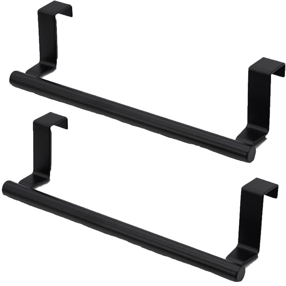Over-Cabinet Door Stainless Steel Towel Bar Holder, Punch-Free Kitchen Dish Cloth Storage Rack, Multi-Scene Bathroom Hand Towel Hanging Rail, 9.21X1.85 Inch Slim Metal Rack Fixed Inside Cabinet,Black