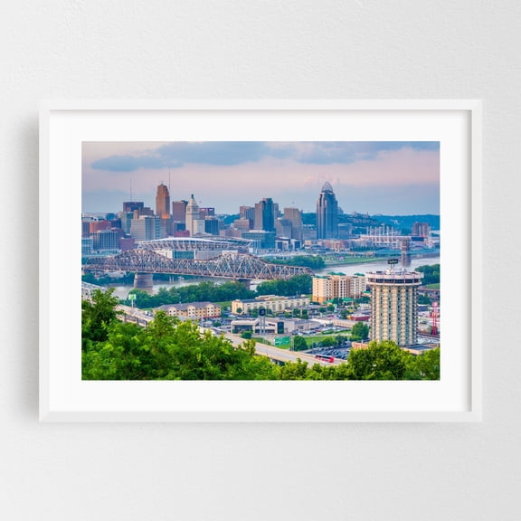 Over Cincinnati 02 - Cincinnati Ohio Photography White Framed Wall Art Print 16 x 24 inches