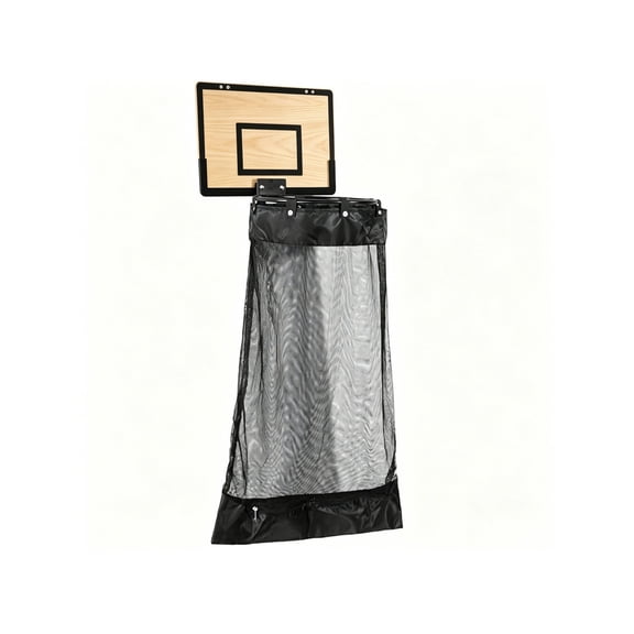 Over Door Basketball Laundry Hamper With Wood Grain Backboard Large Capacity Mesh Hanging Clothes Basket