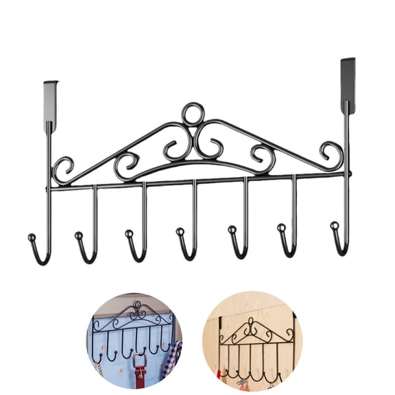 Over Door Bathroom Hanger,QZS Reusable Door Hanger Hooks for Towels,Black Portable Towel Racks for Bathroom with 7 Coat Hooks