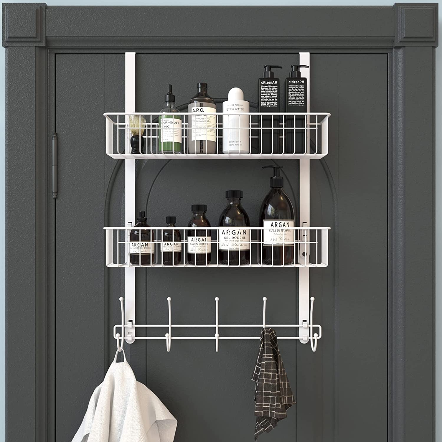 Over Door Clothes Hanger with 10 Round Head Hooks White