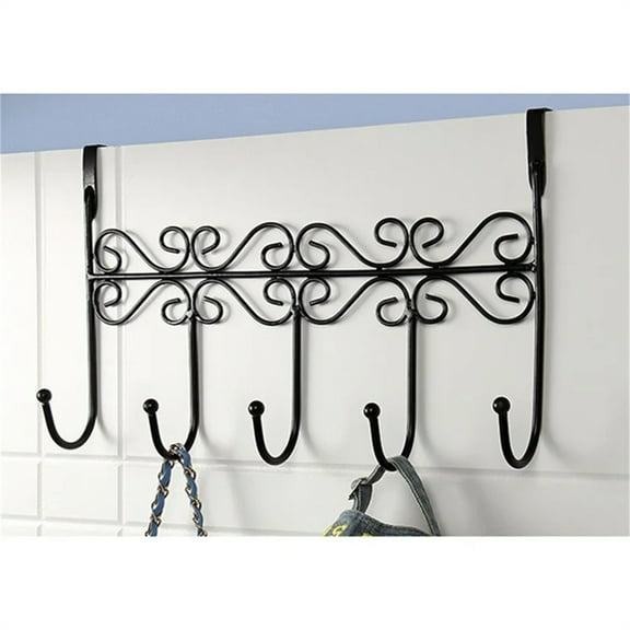 Over Door Coat Rack, Over the Door Hooks, Door Hanger with 5 Hooks, Metal Back Door Organizer for Towels,Keys,Coat,Hats,Black,1Pc