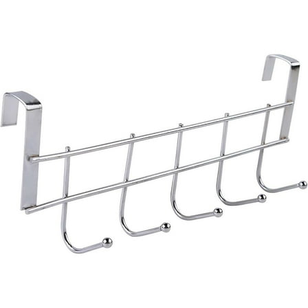Over Door Hanger, Stainless Steel Over The Door Towel Rack Hooks with 5 Hook for Hanging Towel Robe Coat Bathroom Bedroom, Towel Rails Metal Black