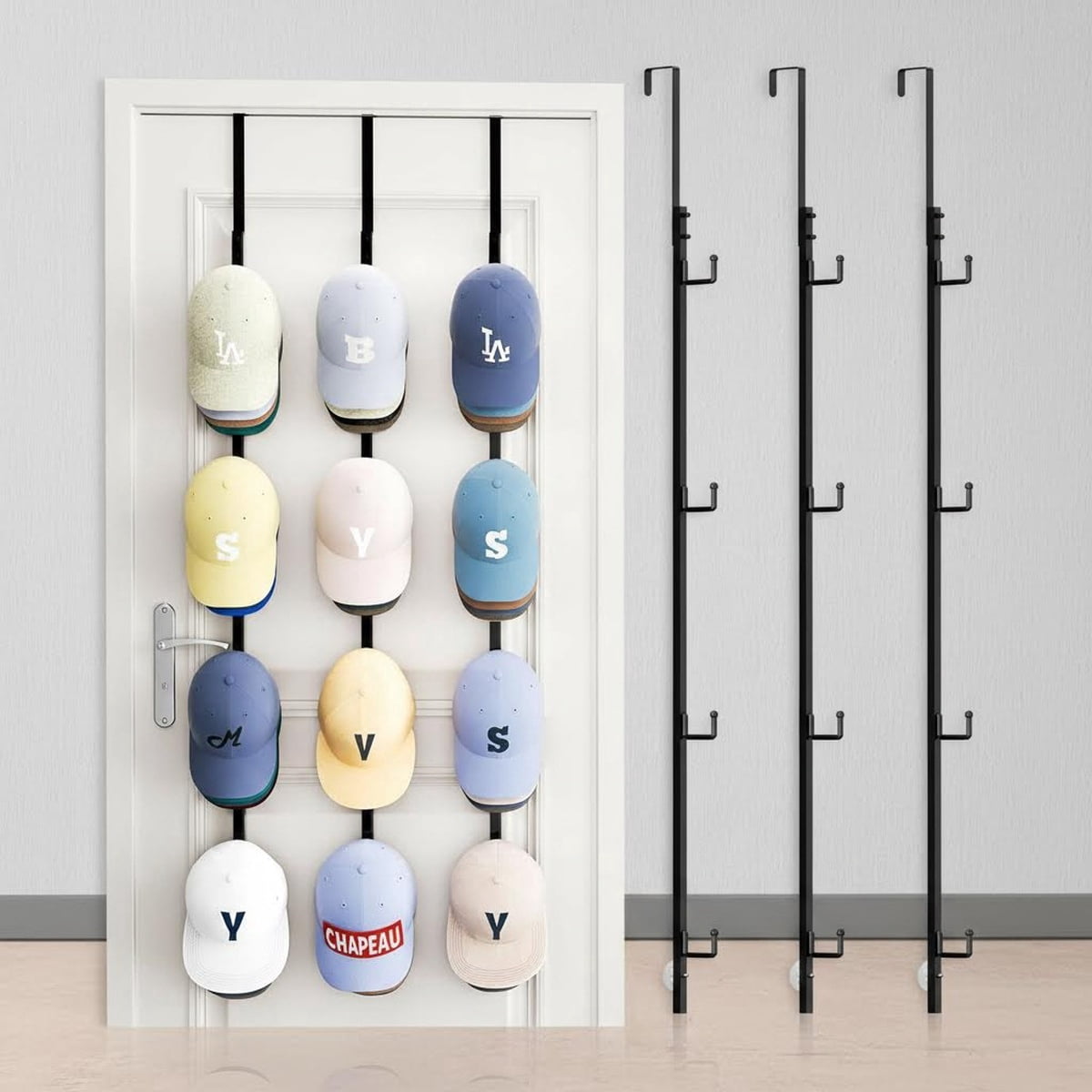 Over Door Hat Rack - Metal Hanging Hat Organizer with Hooks, Baseball ...