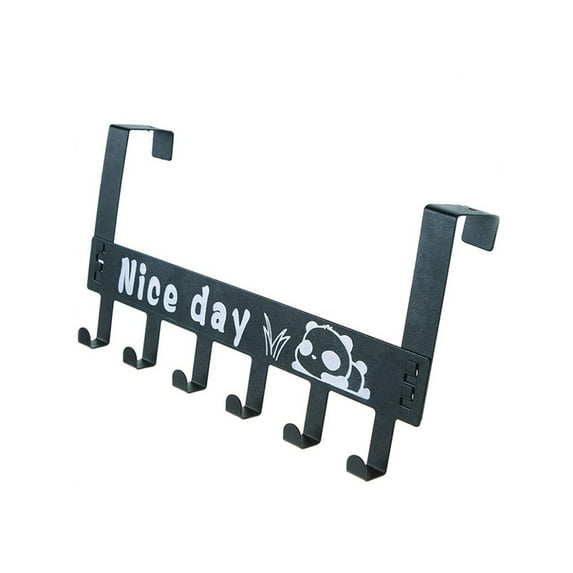 Over Door Hook Hanger with 6 Hooks, Removable Metal Storage Rack for Coat, Towel, Bag, Kitchen, Bathroom, Kid Room Organizer, Black