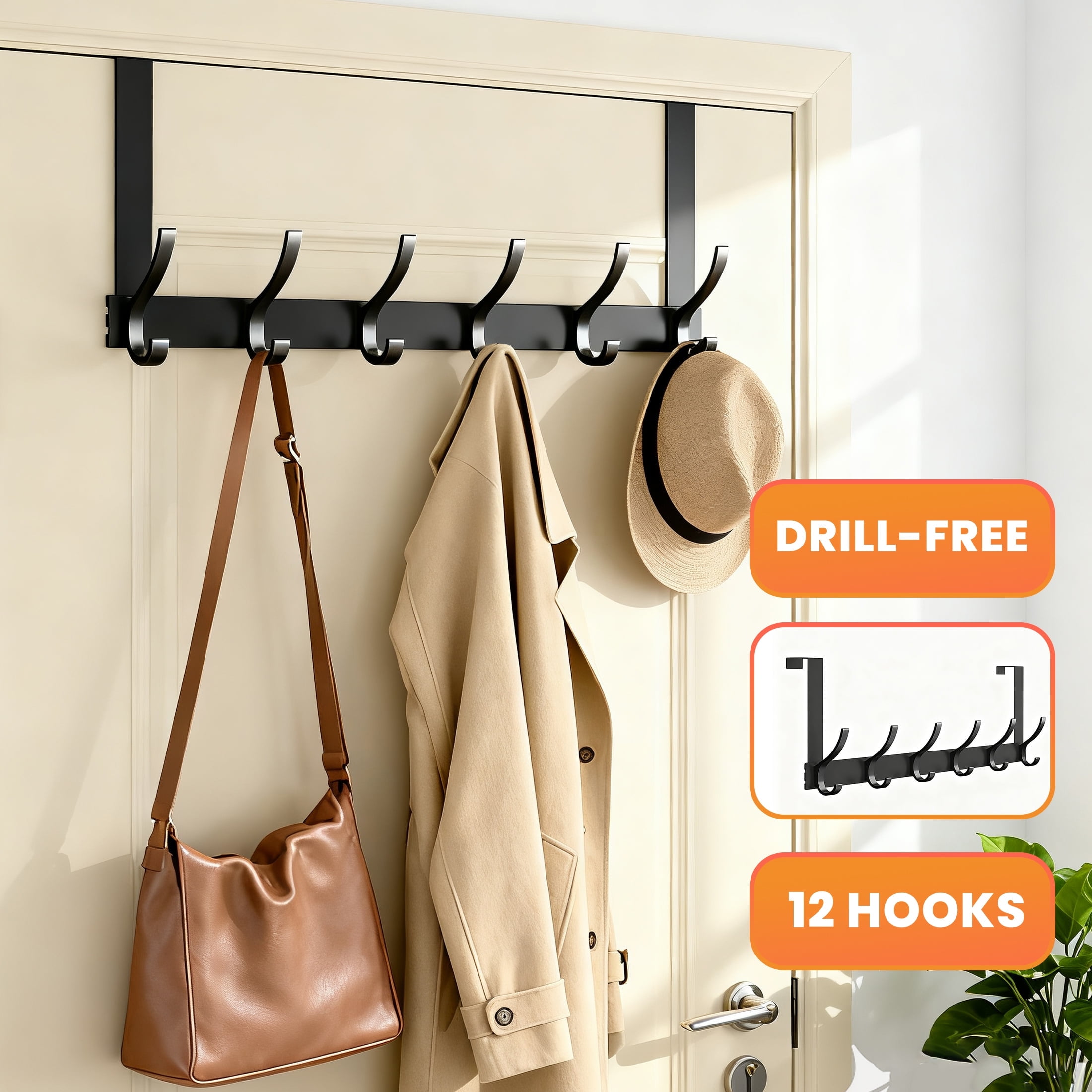 Muaco Over The Door Hooks,Over The Door Towel Rack With 7 Coat Hook Heavy Duty Door Hanger Stainless Steel Coats Robes Hanging Towel Rack Back Bathroom Bedroom Door Bl - View #11