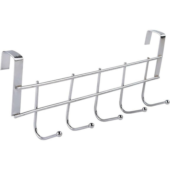 Over Door Hooks Rack, 5 Hook Over Door Hanger, Over Door Hooks, No Drilling Metal Over Door Hanger for Kitchen, Bedroom, Bathroom