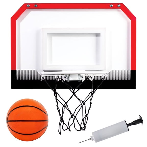 Over Door Indoor Polycarbonate Backboard Basketball Hoop with 9.5in Metal Rim and Ball