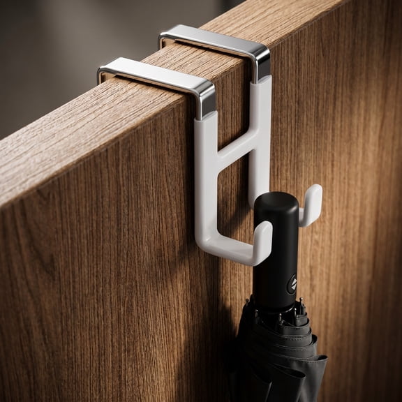 Over Door Metal Hook, Metal No Drill Rear Door Hanger Space Saving Hanging Hook, 5.5 X 5.5 X 1.6 In, White, For Coats Bags Towels Home Storage