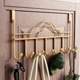 thumbnail image 1 of Over-Door Organizer Hooks | Heavy-Duty Iron Storage Rack | 6 Rounded Hooks | Gold/Rose Gold | No-Drill Door Hanger for Coats Towels Bags | 41x22cm Waterproof Home Organization Solution, 1 of 6