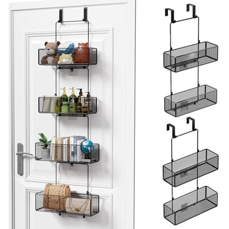 Over Door Organizer Storage - Separable Door Organizer Hanging with 4 Metal Large Capacity Baskets for Bathroom Bedroom Kitchen Pantry Closet (Black)