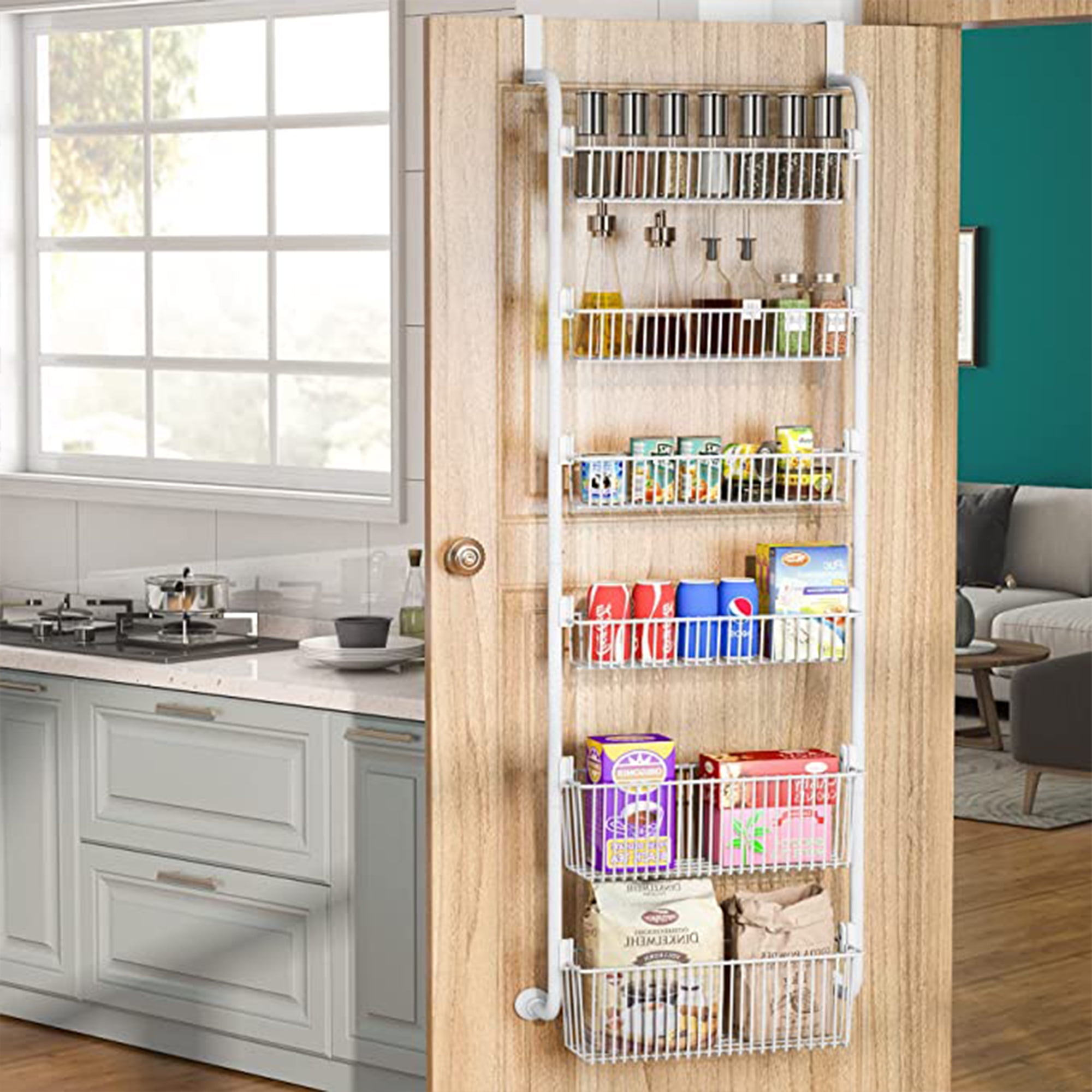 Delamu Over the Door Pantry Organizer, W17.5inch 6-Tier Metal Pantry Door  Organizer-Spice Rack