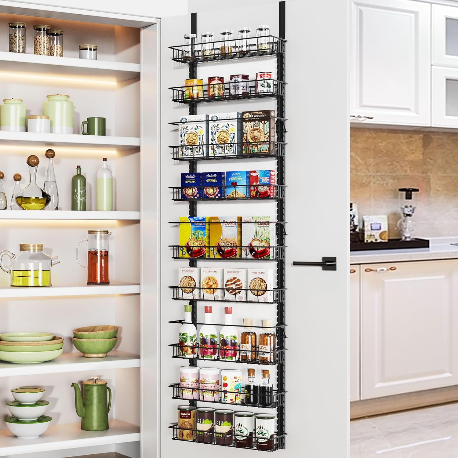 10 Tier Over the Door Pantry Organizer Adjustable Shelves Metal Frame Space Saving Black Walmart