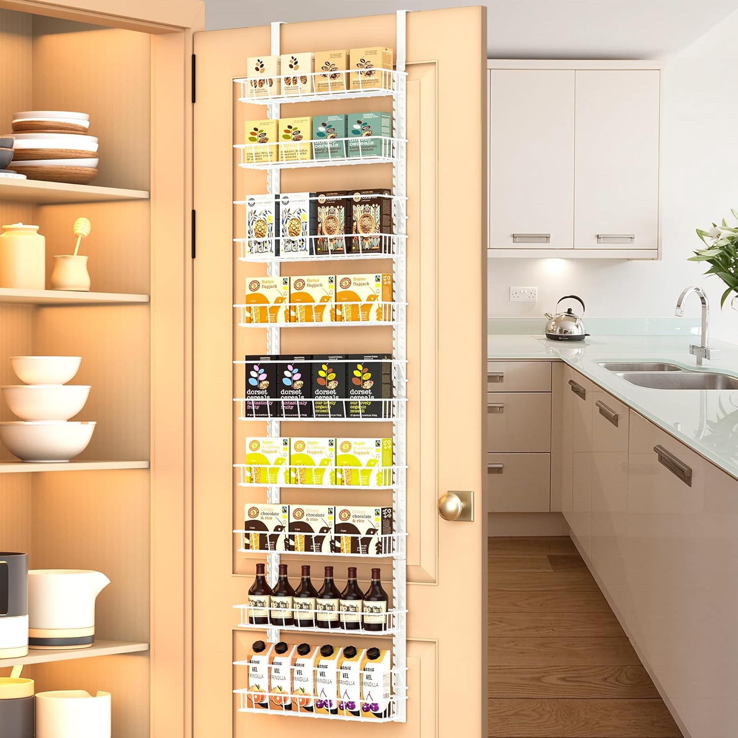 Over the Door Pantry Organizer Rack with 12 Adjustable Baskets, 12
