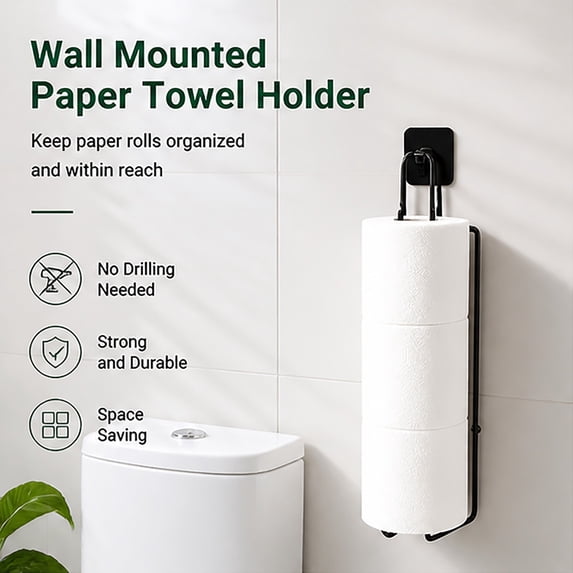 Over Door Paper Towel Holder No Drill Wall Mount Toilet Roll Organizer Rustproof Sus304 Black