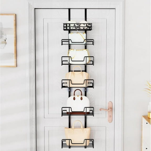 Over Door Purse Organizer with Adjustable Baskets, Wall Mounted Handbag Storage Rack