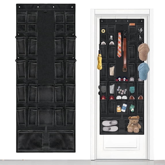 Boczif 52-Pocket Over the Door Hanging Shoe Organizer, Mesh Pockets, Up to 40 Pounds, Hang on Doors with Hooks, Black