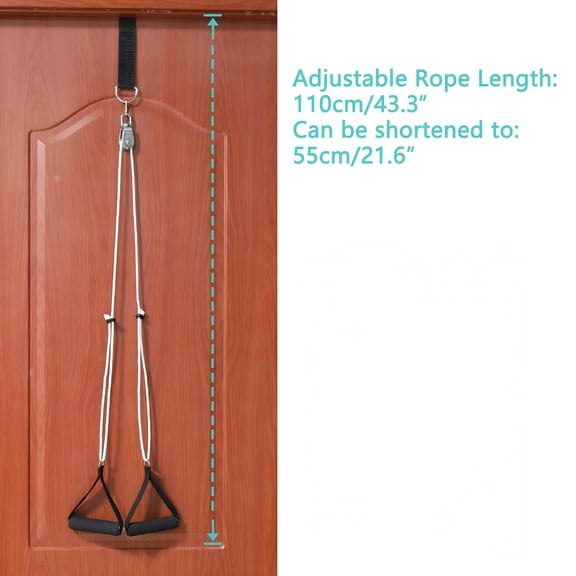 Over Door Upper Body Exercise Pulley System, Adjustable Fitness Rope Trainer with NonSlip Door Anchor