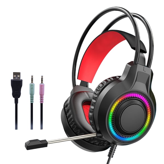 Over Ear Computer Headsets With Dynamic RGBs Lighting Canceling Mics 40mm Composite Driver Full Enclosed Acoustics Comfort Headband For Gaming