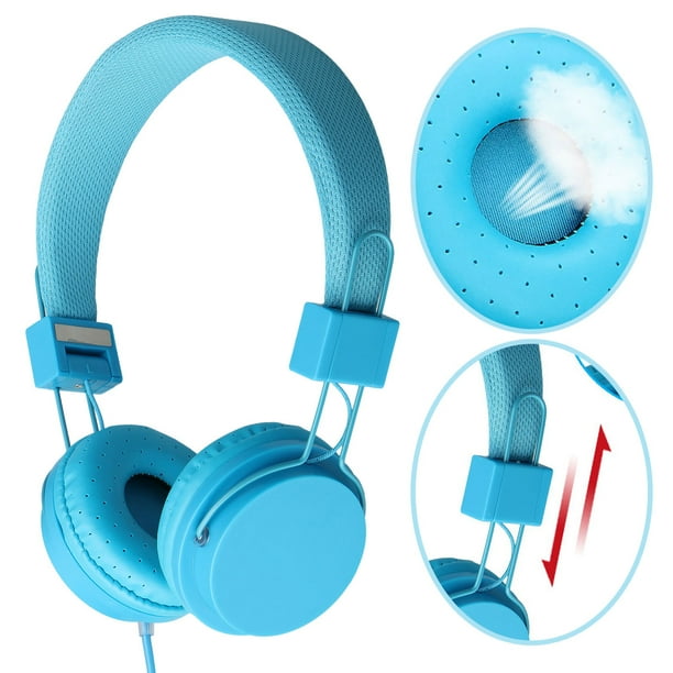 Over Ear Foldable Headset 3.5mm Noise Protection Ear Headphones for Boys Girls Kids Wired Earphone Suitable for Cellphone Computer Tablet Blue