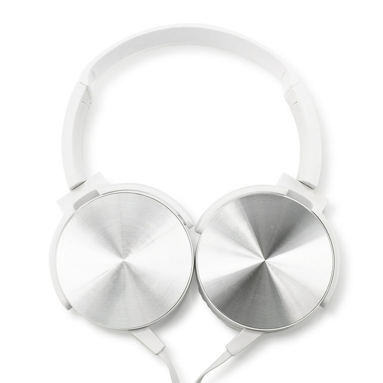 Over Ear Headphone Earphone Headset with Mic Wired Noise Cancellation Modern Metallic Design White