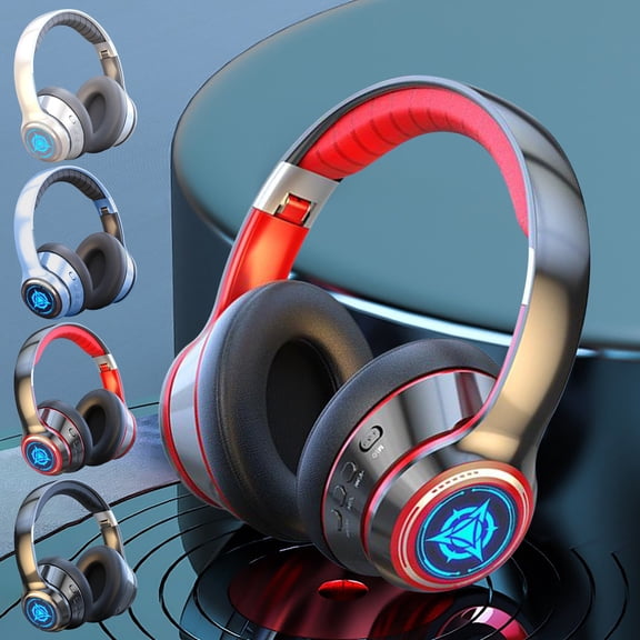 Over Ear Headphones Bluetooth 5.3 RGB Breathing Lights Long Playtime Memory Card Slot Gaming Audio Foldable Design