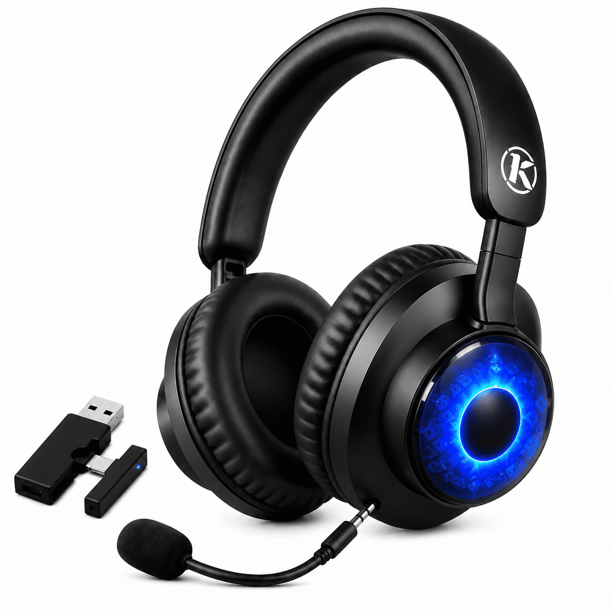 JARNHNG 2.4GHz Wireless Gaming Headset for PS5/PS4/PC/Switch, Bluetooth 5.4, Noise-Canceling Mic, RGB Lighting, 35H Playtime, Foldable, Black