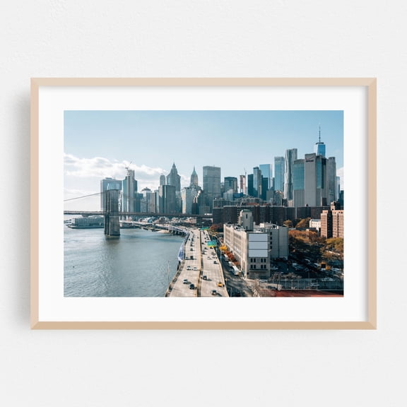 Over FDR 02 - Manhattan New York Photography Cityscape Skyline Bridge Architecture Modern Art Travel Poster Oak Framed Wall Art Print 5 x 7 inches