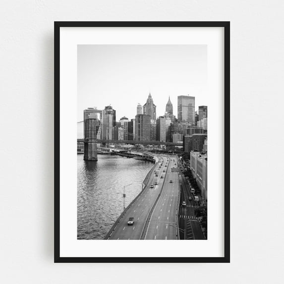 Over FDR 03 B&W - Manhattan New York Photography Black Framed Wall Art Print 12 x 18 inches