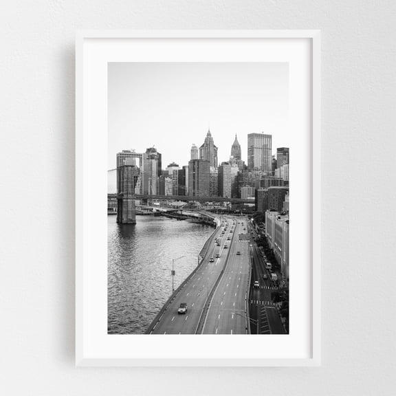 Over FDR 03 B&W - Manhattan New York Photography White Framed Wall Art Print 12 x 18 inches