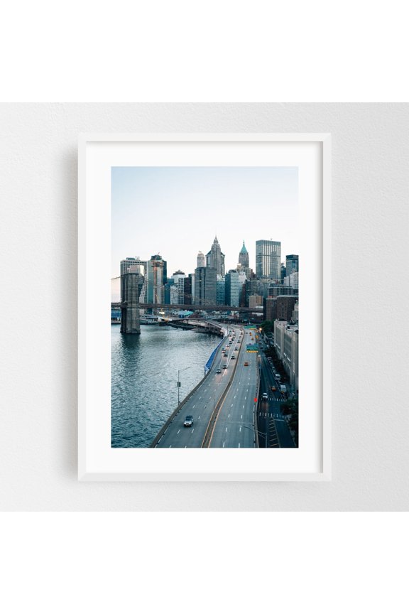 Over FDR 03 - Manhattan New York Photography Skyline City Bridge Architecture White Framed Wall Art Print 5 x 7 inches