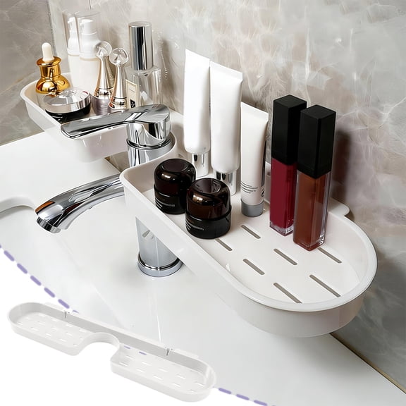 Over Faucet Sink Rack, No Drill Plastic Organizer, Hollow Vent Storage, Toiletry Holder for Bathroom Shower Vanity