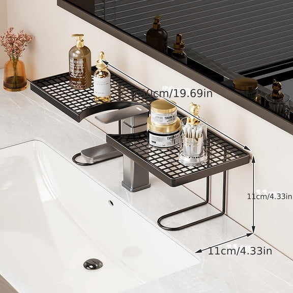 Over Faucet Sink Shelf Organizer, Black No Drill Bathroom Counter Rack for Storage