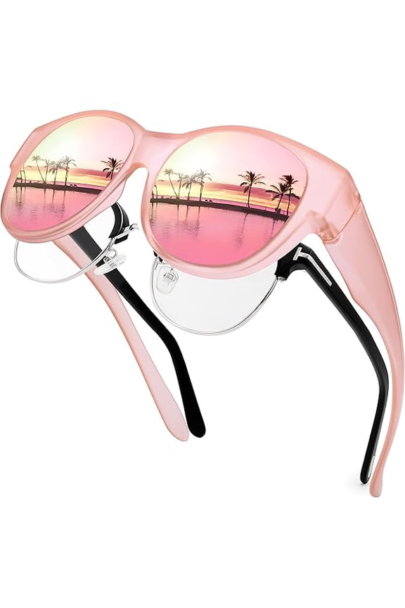 Over Glasses Sunglasses for Women, Oversized Round Cat Eye Solar Shields Trendy Sun Shades Polarized UV400 Protection