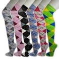 thumbnail image 1 of Over Knen Leg Warmer Fashion Design Cotton Thigh High Stockings Cosplay Socks - 6 Pairs Combo (Argyle), 1 of 9
