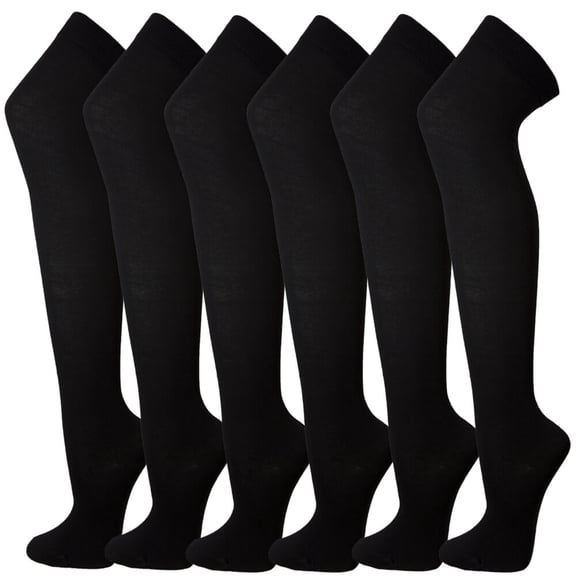 Over Knen Leg Warmer Fashion Design Cotton Thigh High Stockings Cosplay Socks - 6 Pairs Combo (Black)