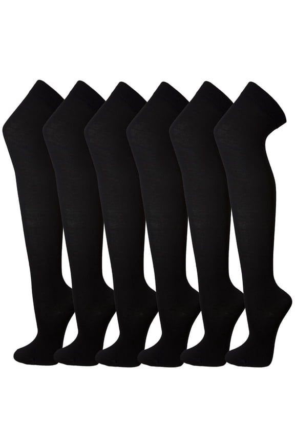 Over Knen Leg Warmer Fashion Design Cotton Thigh High Stockings Cosplay Socks - 6 Pairs Combo (Black)