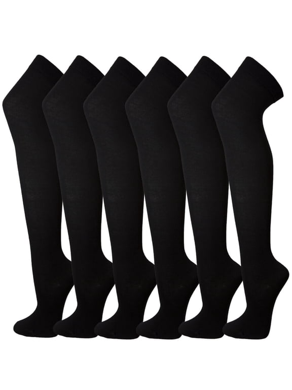 Over Knen Leg Warmer Fashion Design Cotton Thigh High Stockings Cosplay Socks - 6 Pairs Combo (Black)