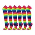 thumbnail image 1 of Over Knen Leg Warmer Fashion Design Cotton Thigh High Stockings Cosplay Socks - 6 Pairs Combo (Neon Rainbow Wider Stripes), 1 of 7