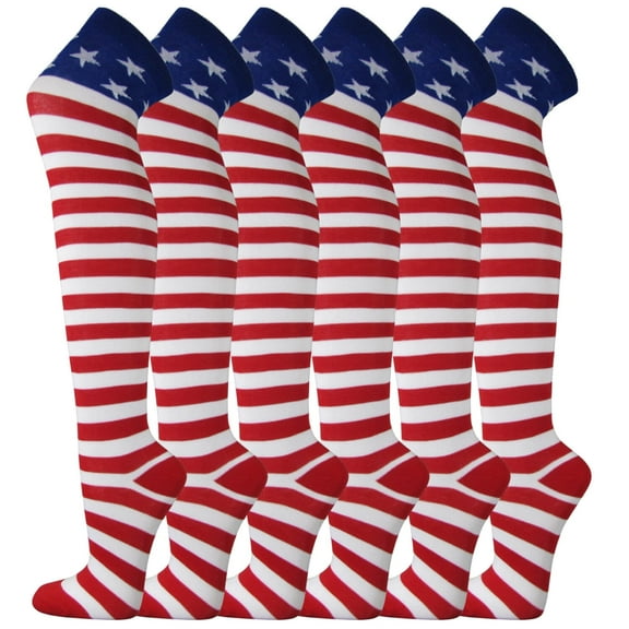 Over Knen Leg Warmer Fashion Design Cotton Thigh High Stockings Cosplay Socks - 6 Pairs Combo (US Flag Stars & Stripes 2)