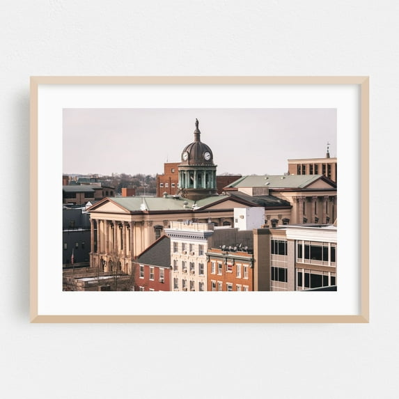 Over Lancaster 01 - Lancaster Pennsylvania Photography Architecture Cityscape Vintage Street Photography Oak Framed Wall Art Print 5 x 7 inches